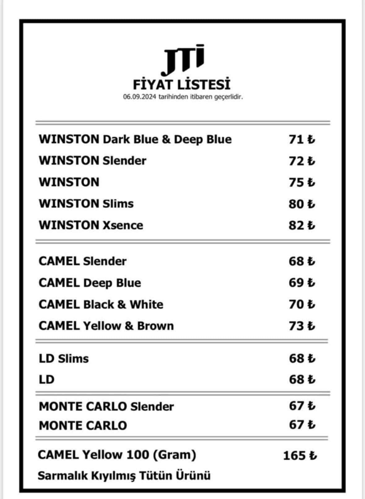 JTI Sigara Fiyat Listesi